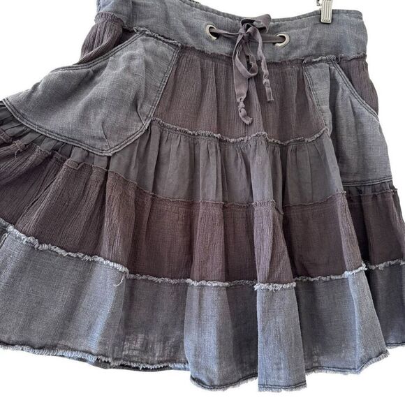 Free People Bohemian Festival Tiered Drawstring Pleated Color Block Skirt SZ L - Picture 5 of 12